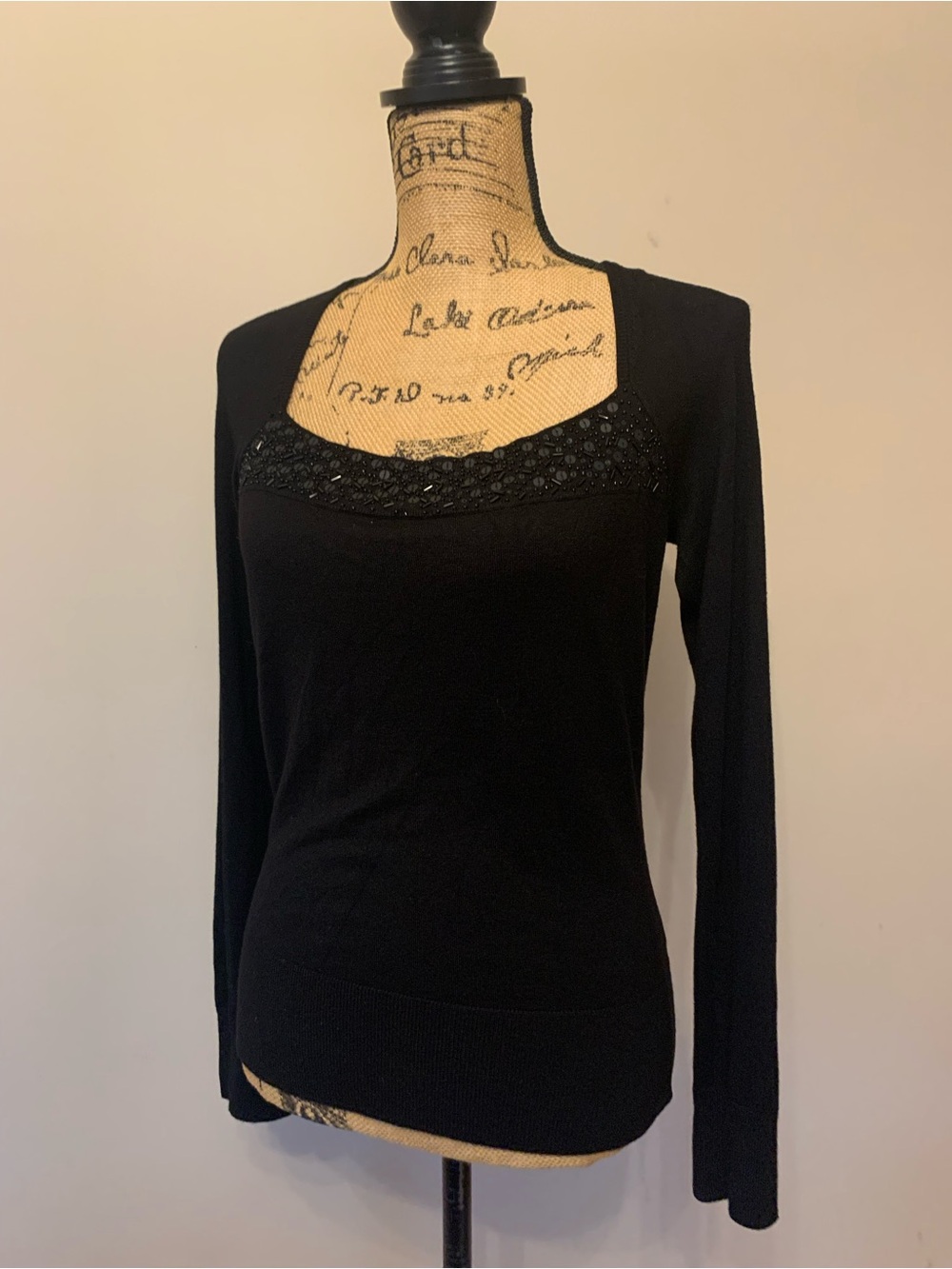 ESPRIT ladies Vintage black rayon blend beaded Size medium sweater VVGUC++